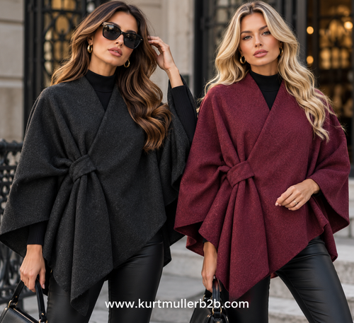 Knot Textured Wrap Cape Coat