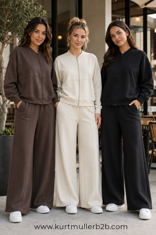 Two Piece Scuba Wide Leg Cotton Lounge Set