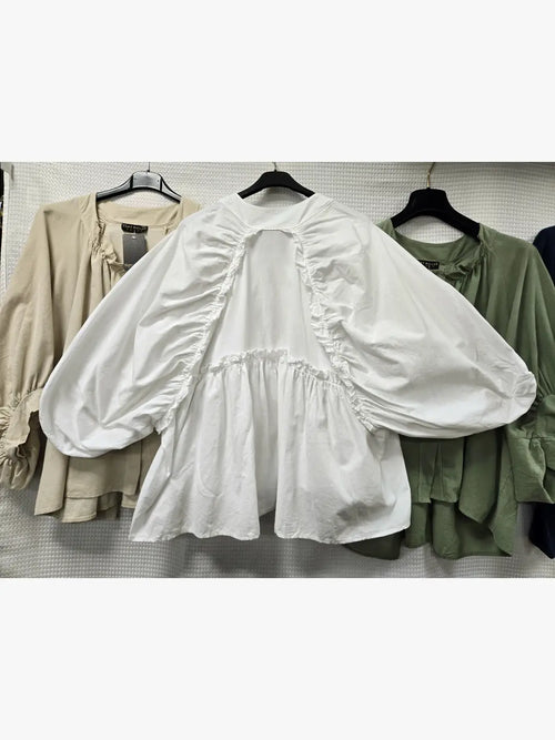 Cotton Ribbed Button Blouse