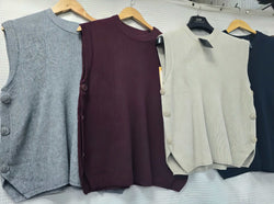 Crew Neck Buttoned Slipover Knit Vest