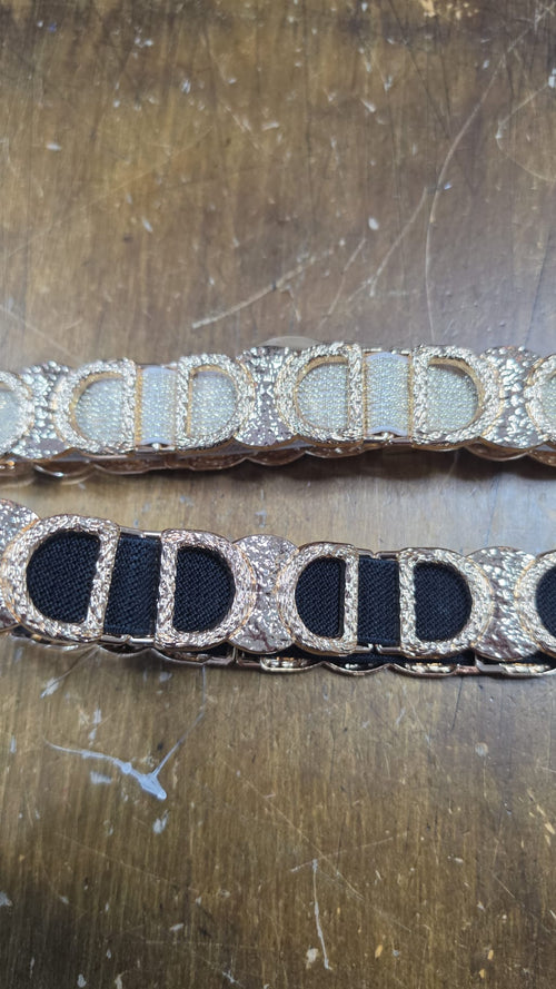 DD Embossed Gold Thin Stretch Belt
