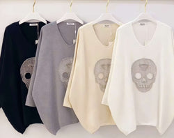 Diamante Stud Skull Wool Blend Fine Knit