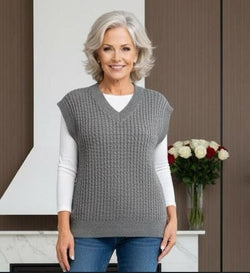 Oversized V Mini Cable Slipover Knit Vest