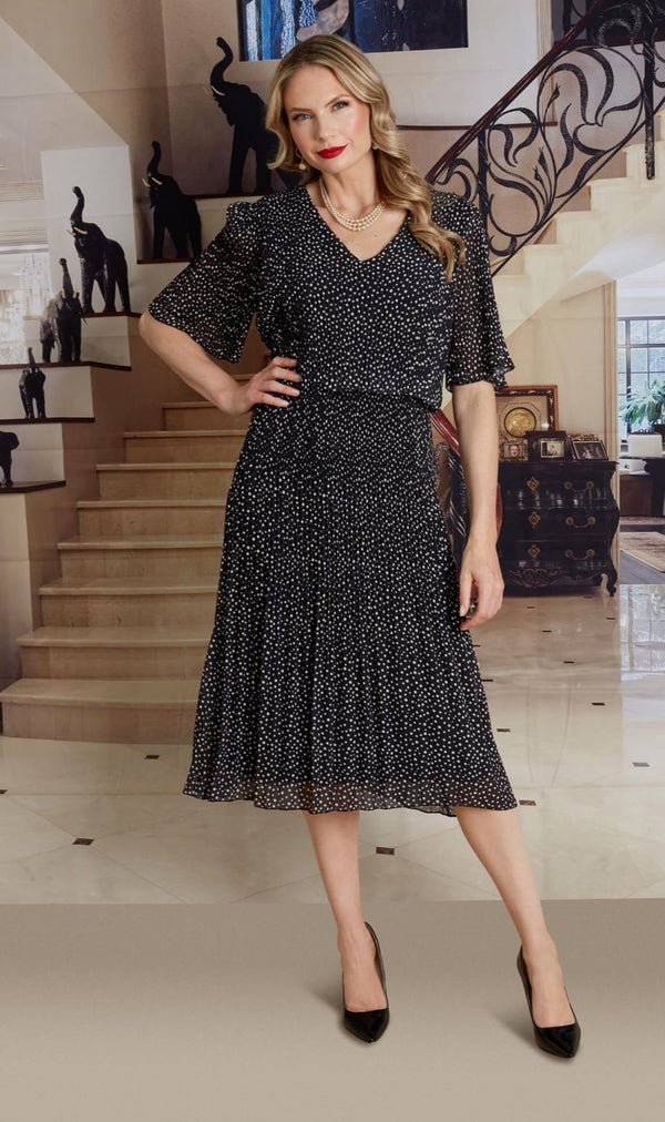 Sonia Polka Dot Print Plissee Layered Midaxi Dress