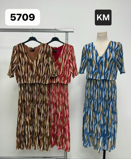 Amba V Neck Plise Pleated Maxi Dress