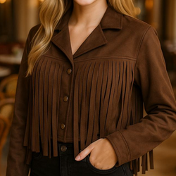 Tassled Suedette Button Jacket
