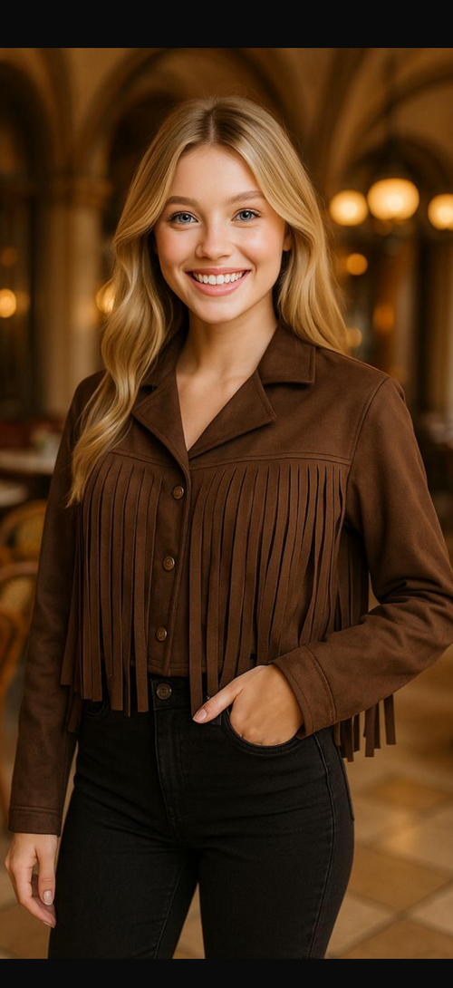 Tassled Suedette Button Jacket