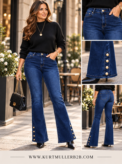 Plus Size Gold Button Bootcut Flare Jeans