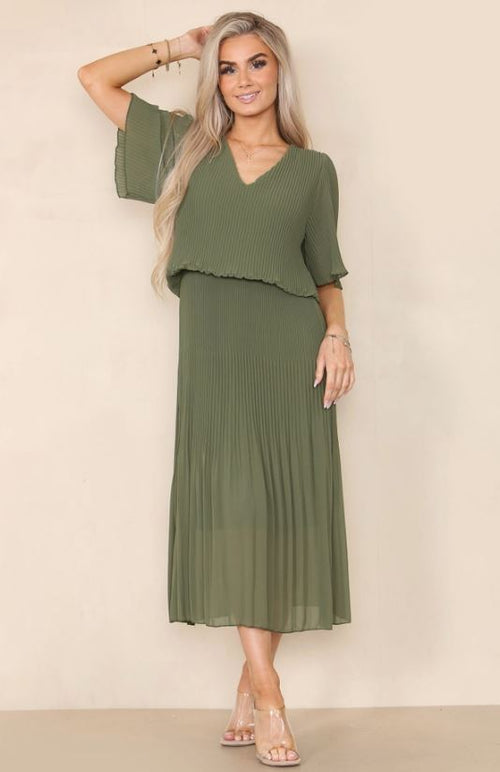 Plain Plisse Pleated Layered Maxi Dress