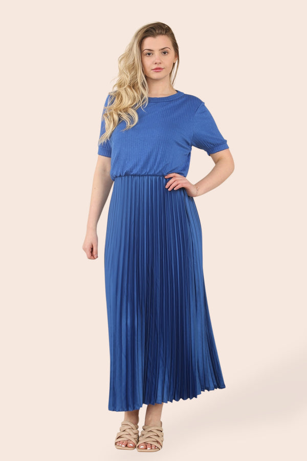 Ella Knitted Sateen Pleated Maxi Dress