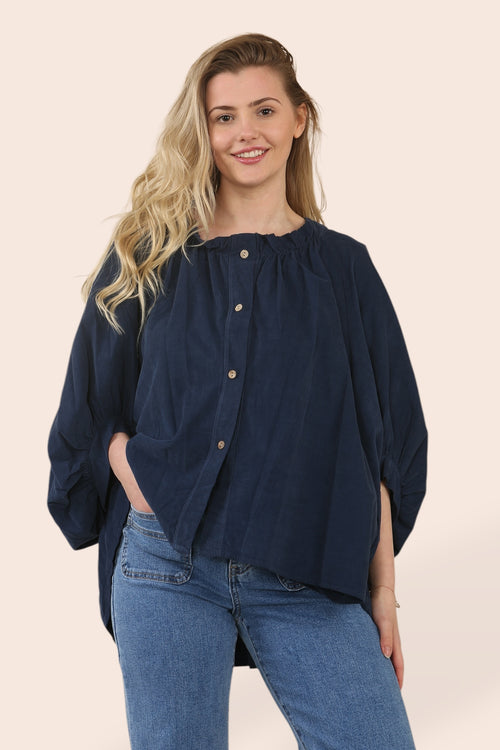 Cotton Ribbed Button Blouse
