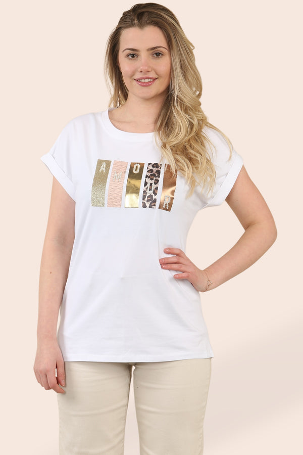 Amour Pearl Embellished Leopard T-shirt