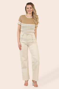 Beige Wide Leg Silver Button Voggo Jeans