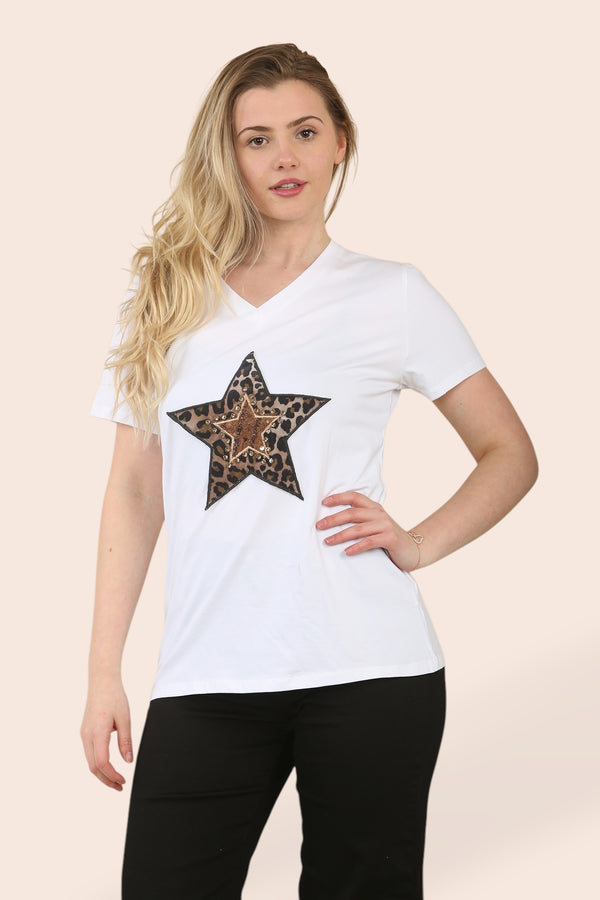 Crystal Embellished Leopard Star T-shirt