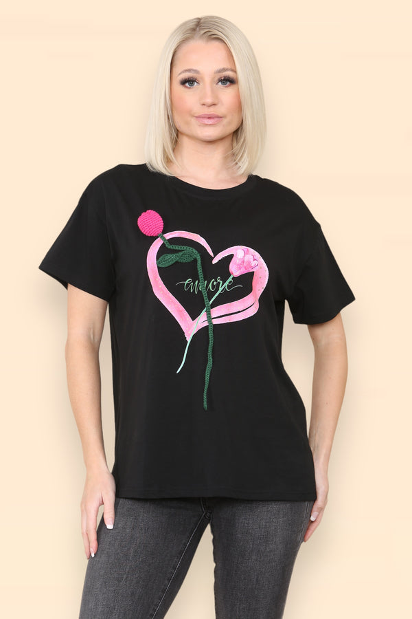 Amour Tulip Cotton Embellished T-Shirt