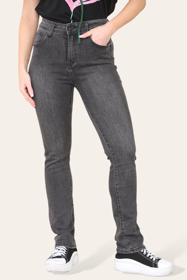 Dark Grey Straight Leg Stretch Jeans