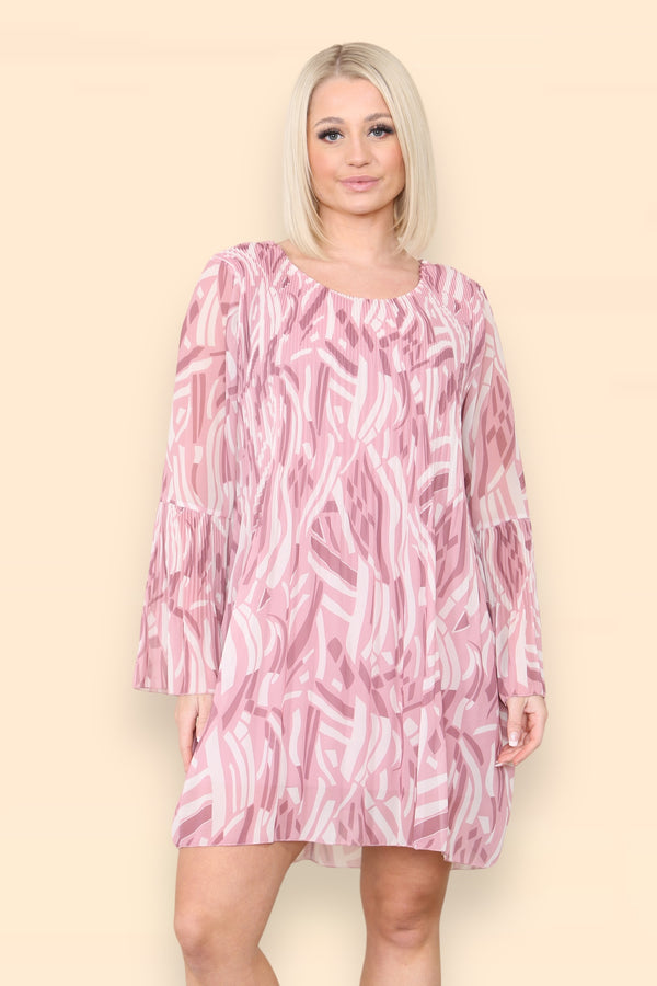 Sofia Swirl Print Smock Pleated Midi Dress
