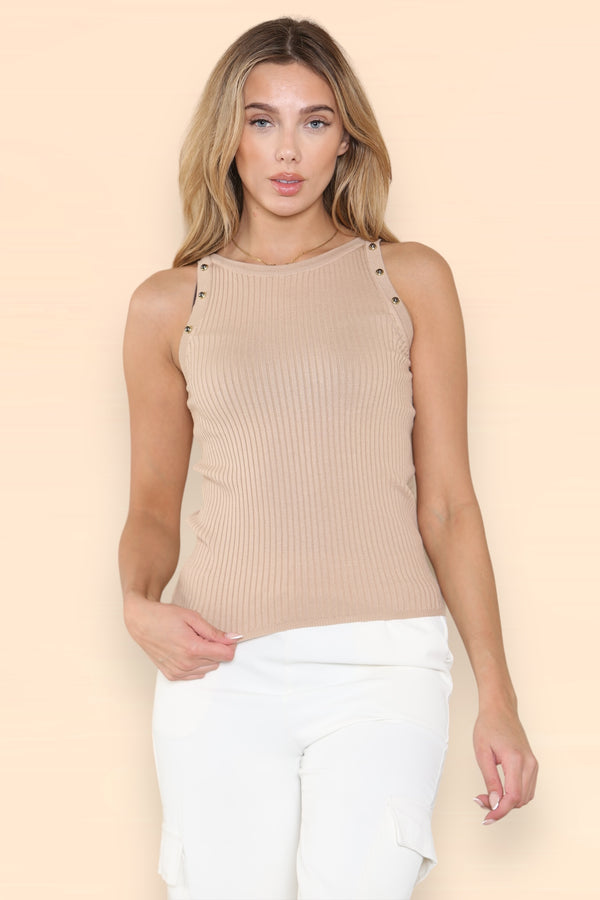 Ribbed Stud Fine Knitted Cami Vest