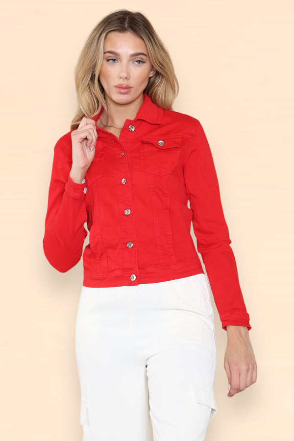 Red Washed Denim Cotton Stretch Jacket