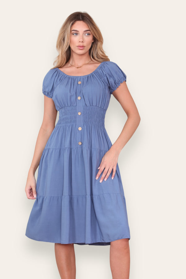 Classic Plain Bardot Midi Dress