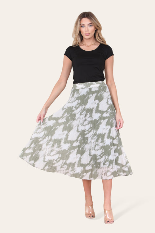 Sasha Swirl Print Pleated Midi Skirt