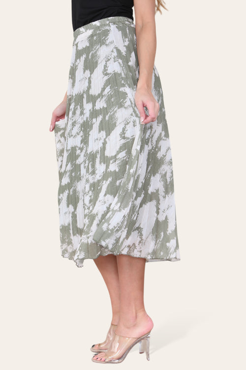 Sasha Swirl Print Pleated Midi Skirt
