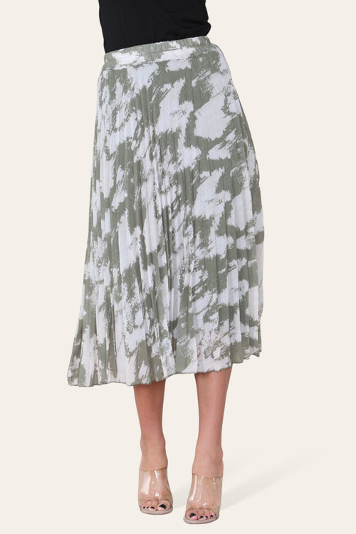Sasha Swirl Print Pleated Midi Skirt