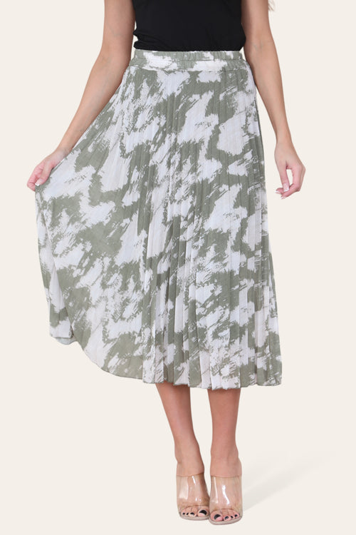 Sasha Swirl Print Pleated Midi Skirt
