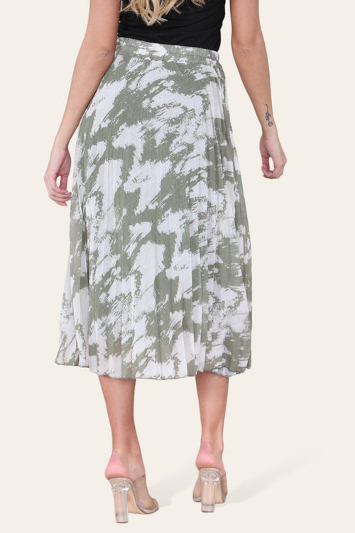 Sasha Swirl Print Pleated Midi Skirt