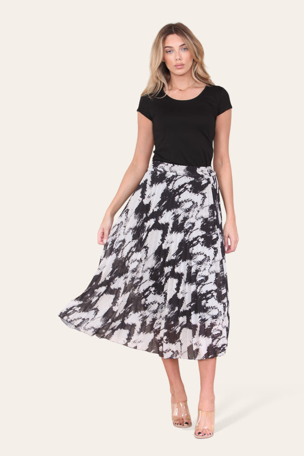 Sasha Swirl Print Pleated Midi Skirt