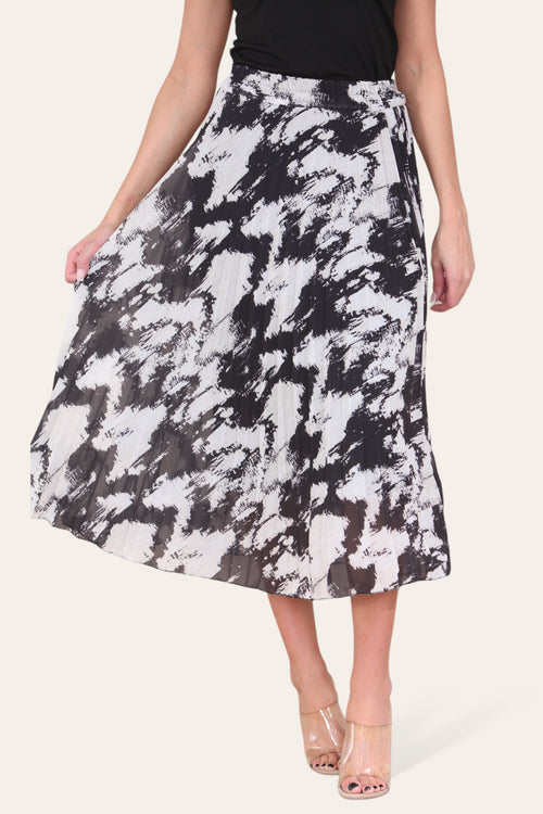 Sasha Swirl Print Pleated Midi Skirt