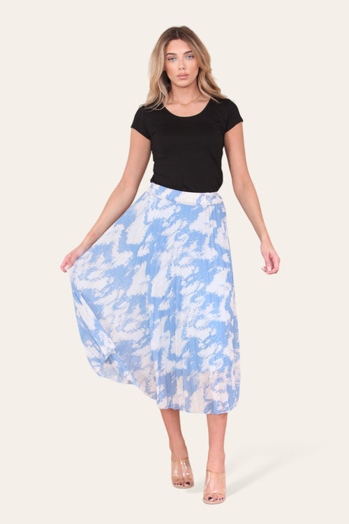 Sasha Swirl Print Pleated Midi Skirt