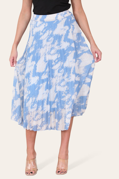 Sasha Swirl Print Pleated Midi Skirt