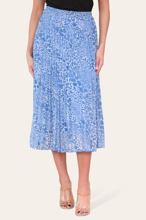 Two Tone Animal Print Pleated Midi Skirt