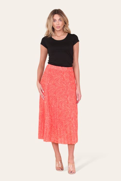 Zeena Print Pleated Midi Skirt