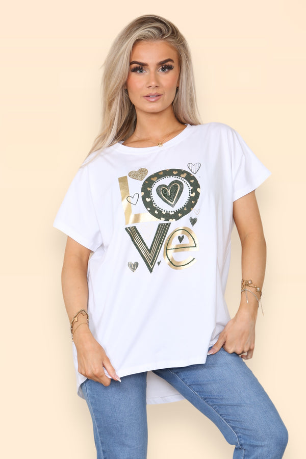Love Heart Stud Embellished Cotton T-Shirt