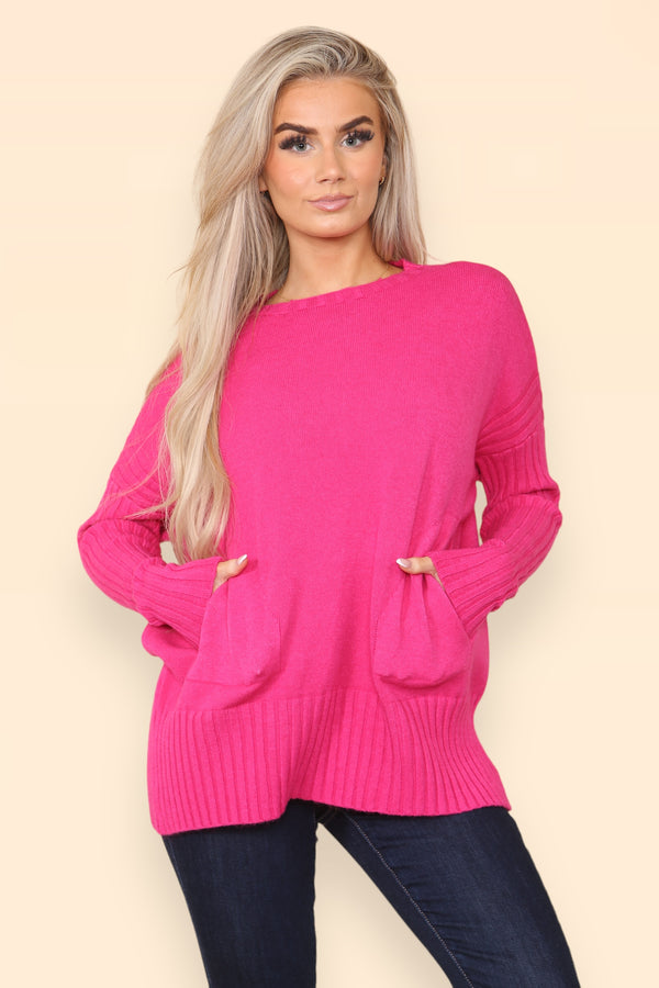Ribbed Sleeve Two Pocket Knit