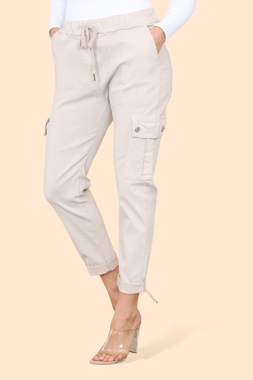 Plain Cargo Stud Pocket Bi-Stretch Magic Trousers