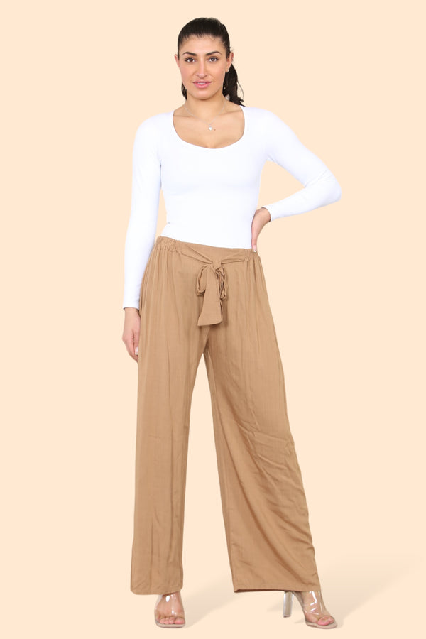 Wide Leg Stretch Belted Trousers
