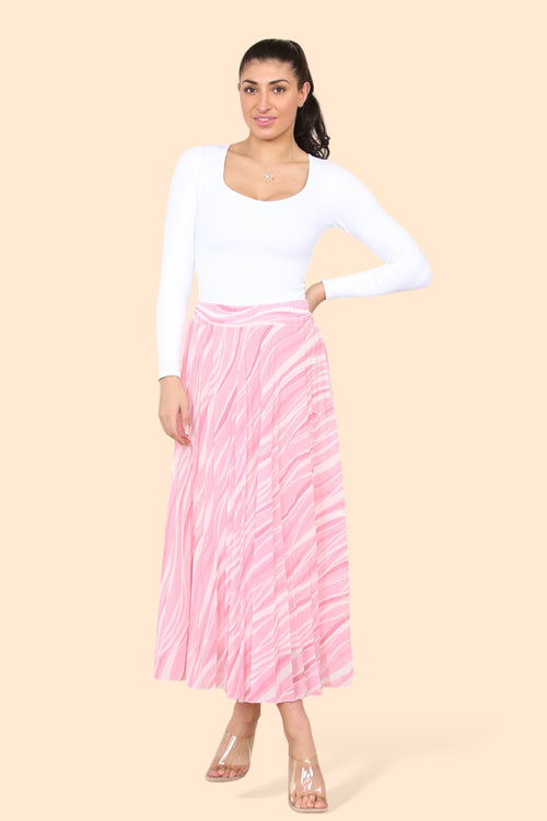 Zebra Wave Print Pleated Midi Skirt
