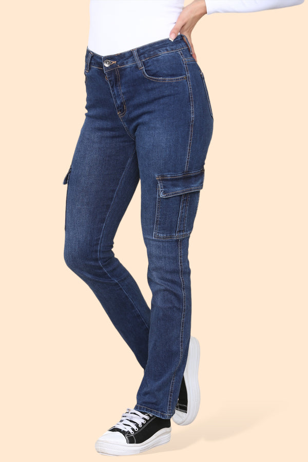 Dark Wash Cargo Pocket Voggo Cotton Stretch Jeans