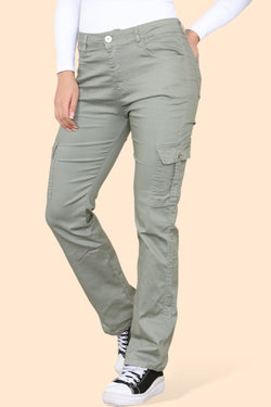 Khaki Green Cargo Pocket Voggo Cotton Stretch Jeans