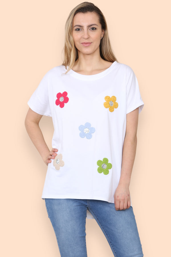Textured Floral Cotton Italian T-Shirt
