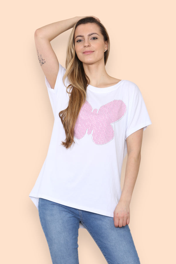 Diamante Butterfly Cotton Italian T-Shirt