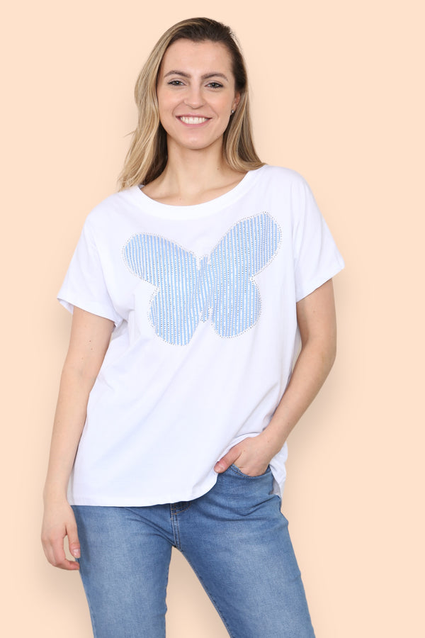 Diamante Butterfly Cotton Italian T-Shirt