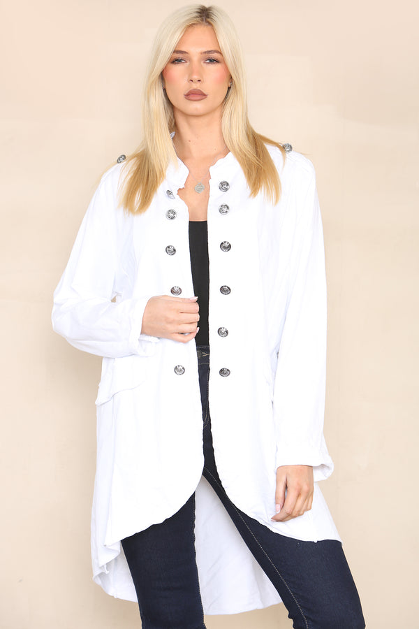 Plain Cotton Military Style Jacket in White