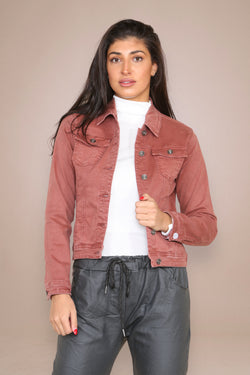 Dark Rose Pink Denim Cotton Stretch Jacket