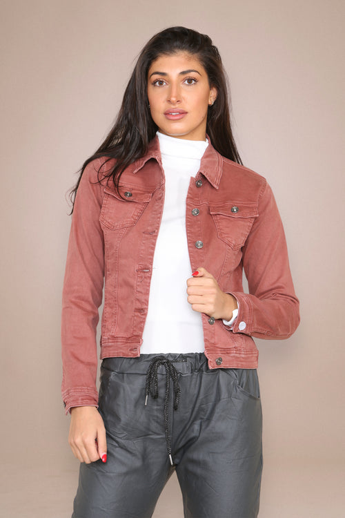 Dark Rose Pink Denim Cotton Stretch Jacket