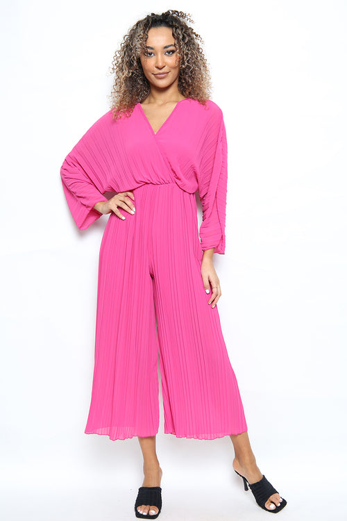 Crossover Pleated Wide Leg Jumpsuit