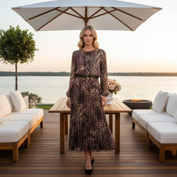 Vienna Pleated Crew Neck Maxi Dress